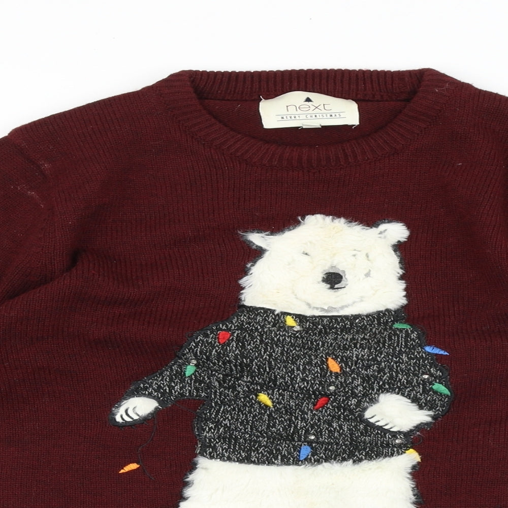 NEXT Mens Red Round Neck Acrylic Pullover Jumper Size S - Christmas Polar Bear