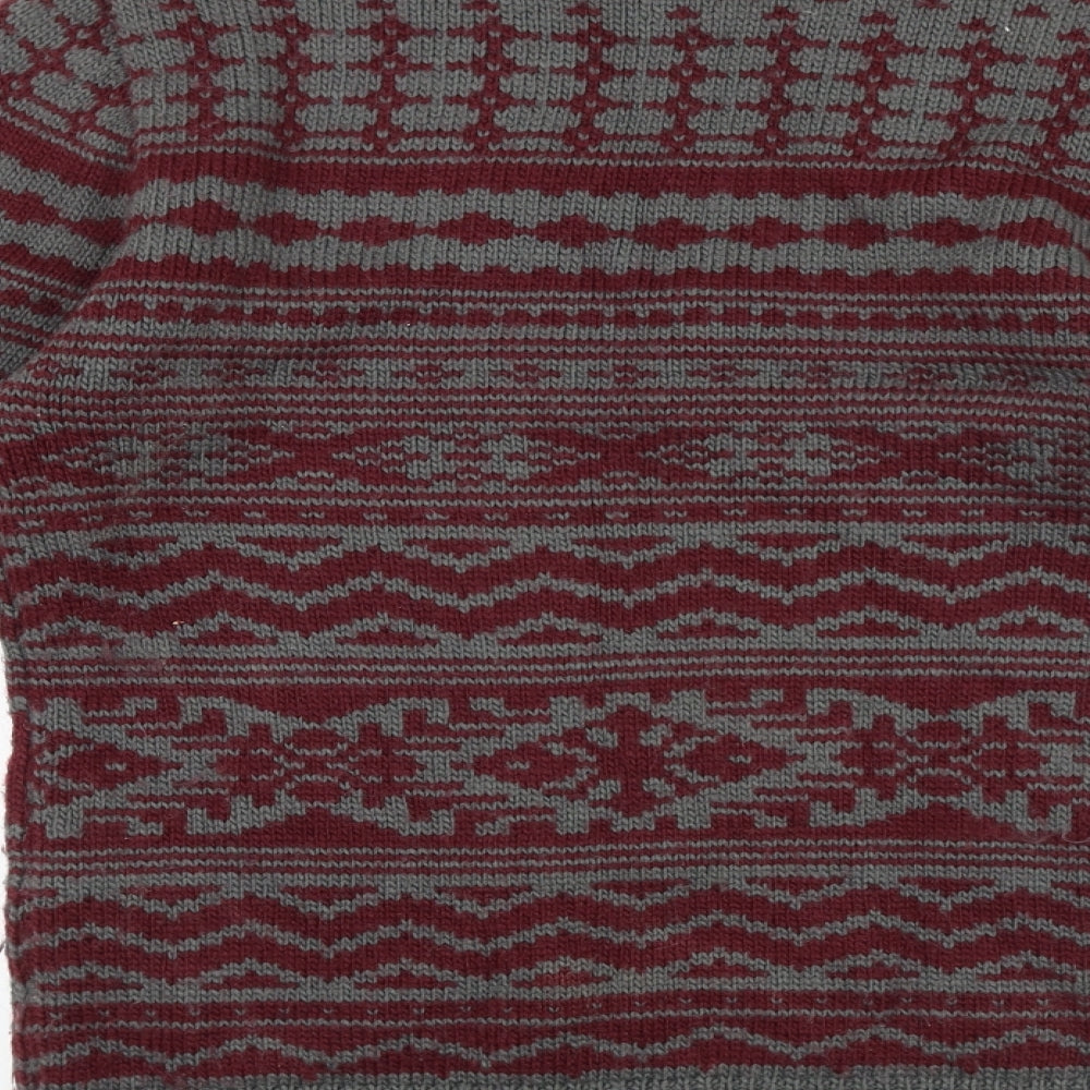 Animal Mens Red Round Neck Fair Isle Acrylic Pullover Jumper Size M