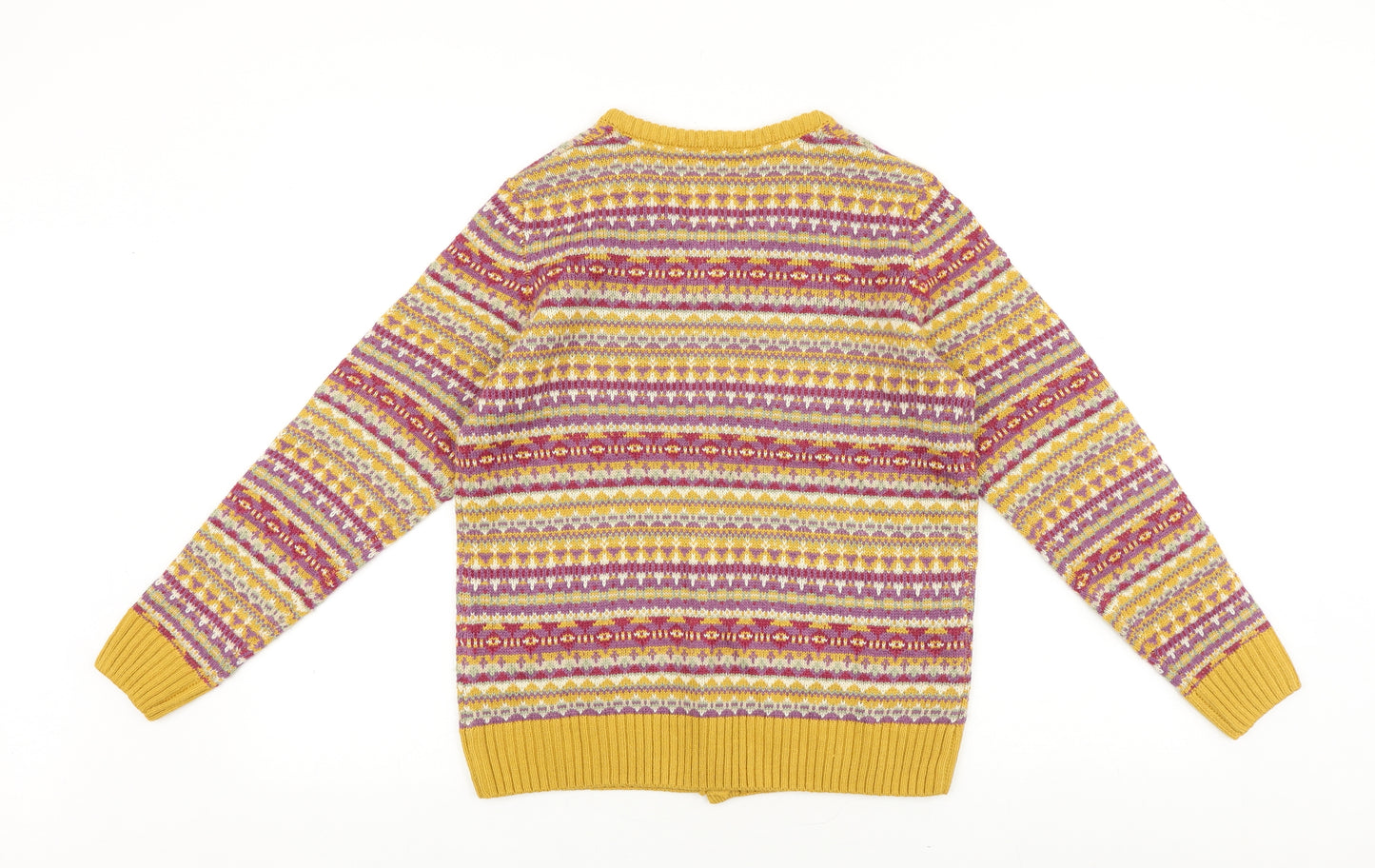 Country Rose Womens Yellow Scoop Neck Geometric Acrylic Cardigan Jumper Size S