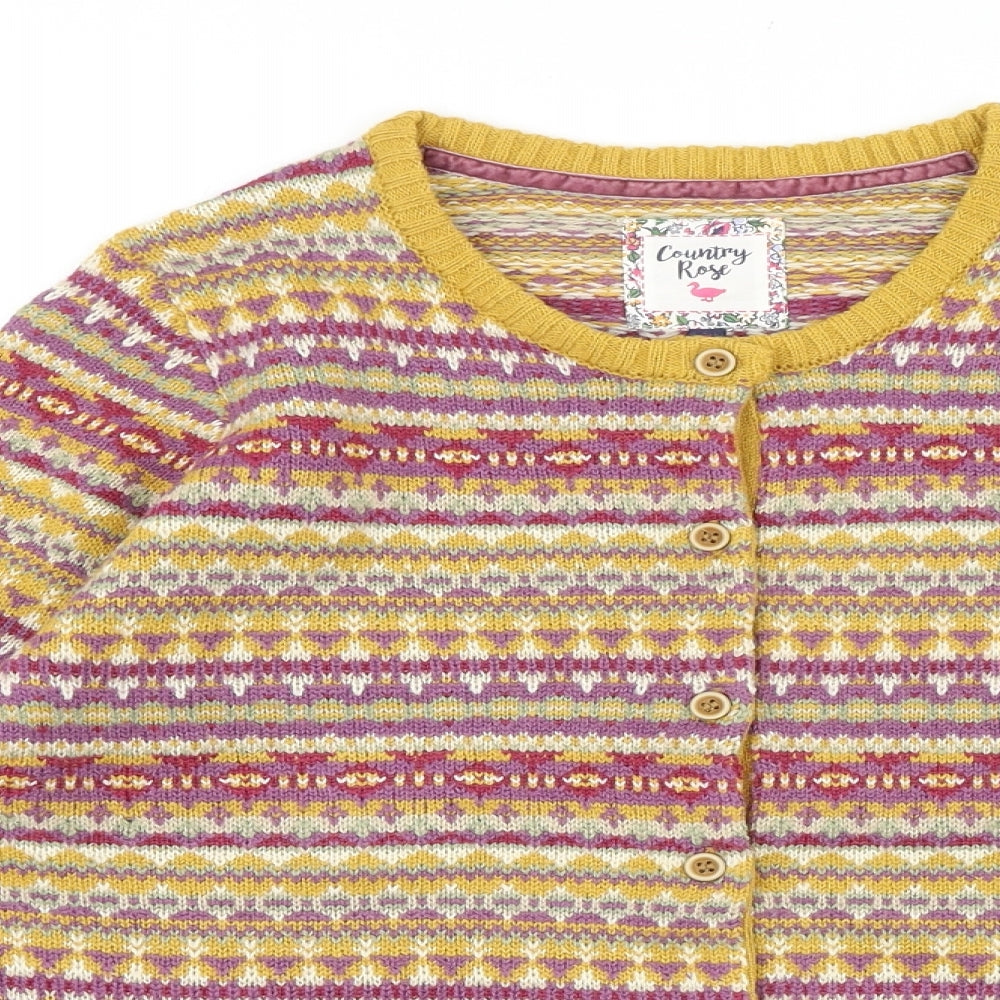 Country Rose Womens Yellow Scoop Neck Geometric Acrylic Cardigan Jumper Size S