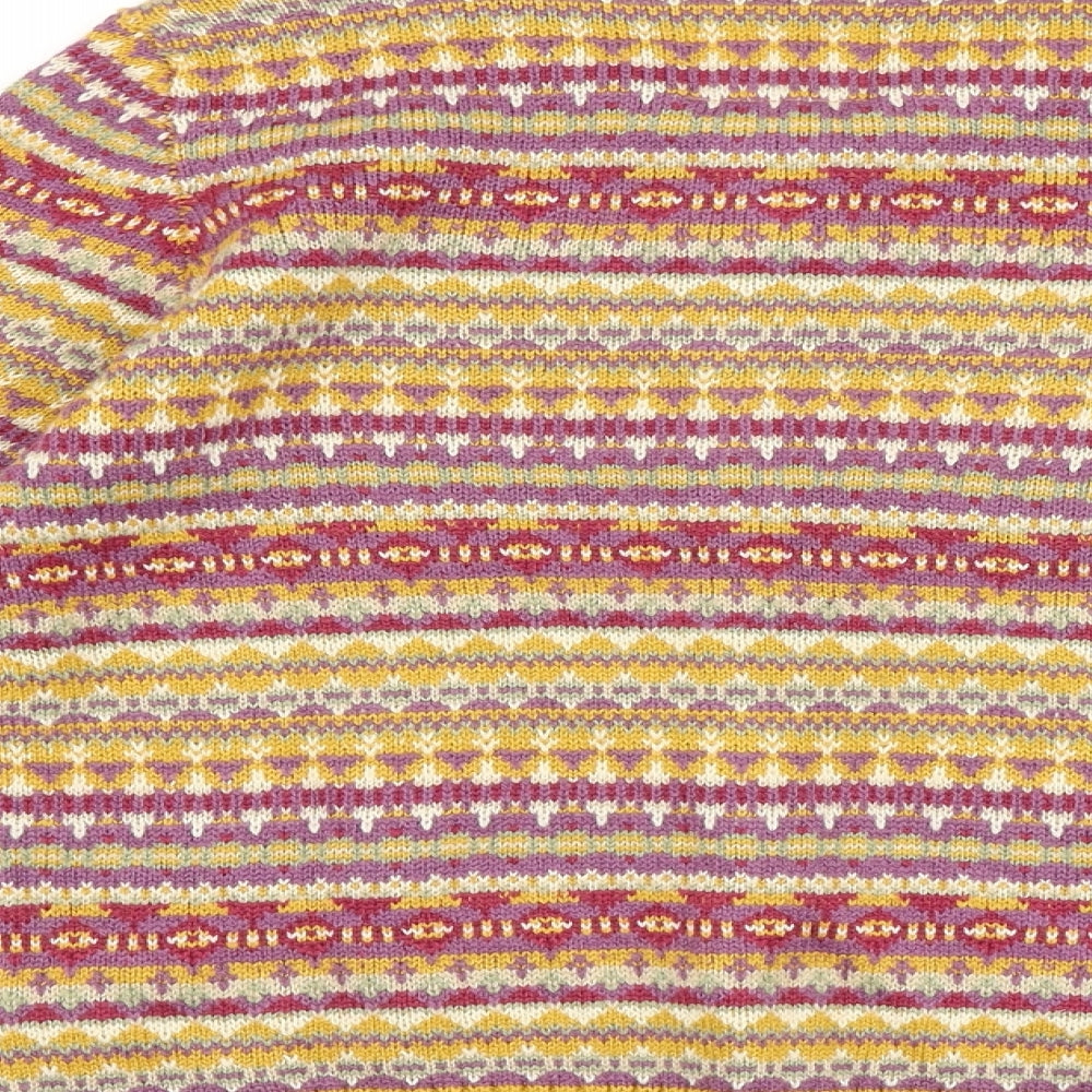Country Rose Womens Yellow Scoop Neck Geometric Acrylic Cardigan Jumper Size S