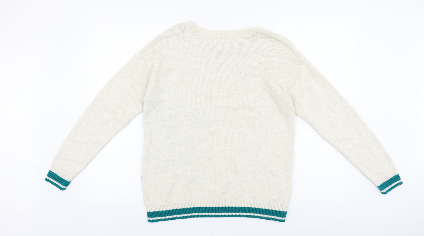TU Womens Beige Boat Neck Acrylic Pullover Jumper Size 8 - Star