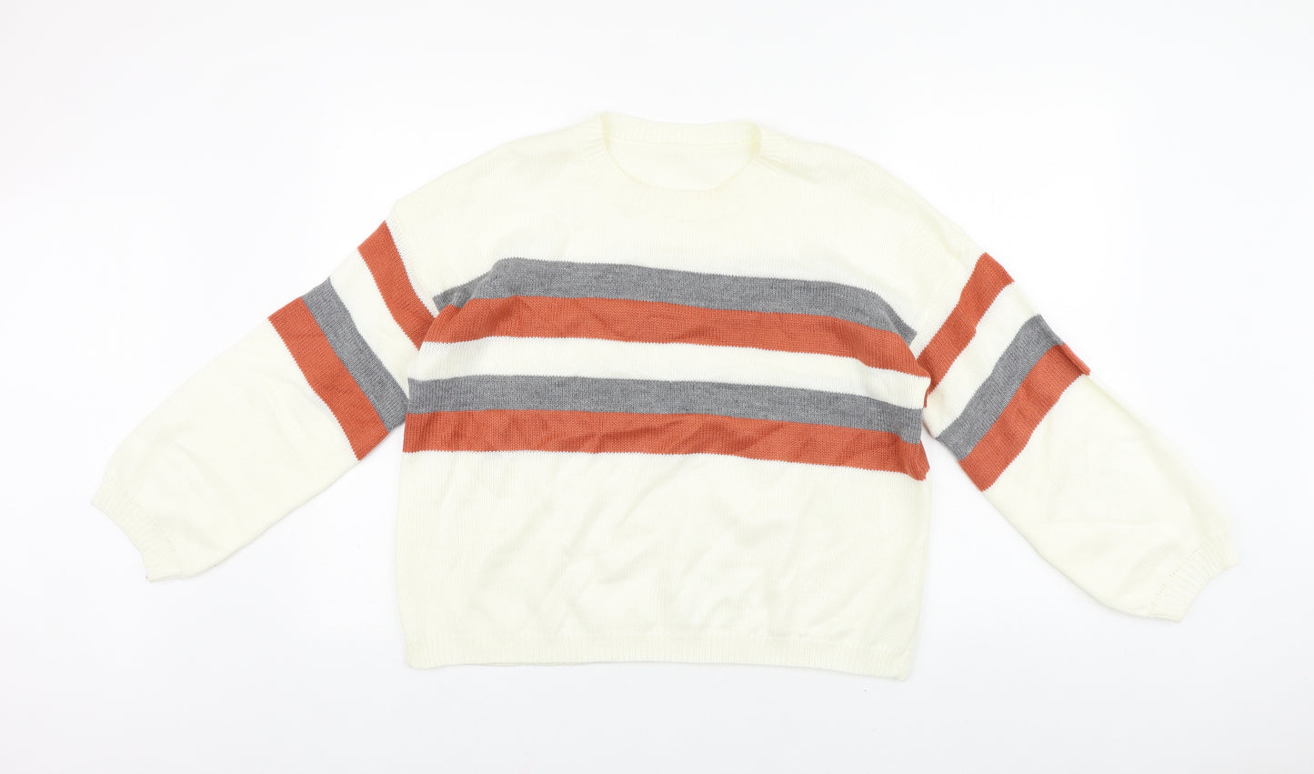 SheIn Womens Ivory Round Neck Striped Acrylic Pullover Jumper Size S