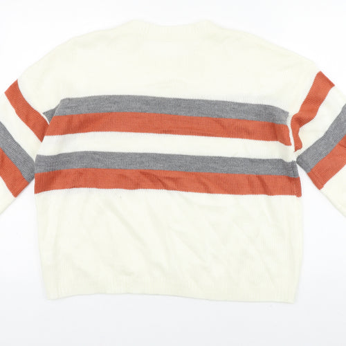 SheIn Womens Ivory Round Neck Striped Acrylic Pullover Jumper Size S