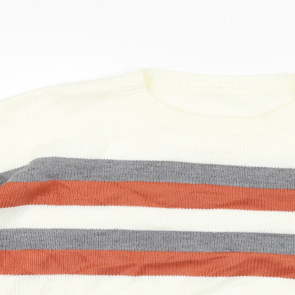 SheIn Womens Ivory Round Neck Striped Acrylic Pullover Jumper Size S