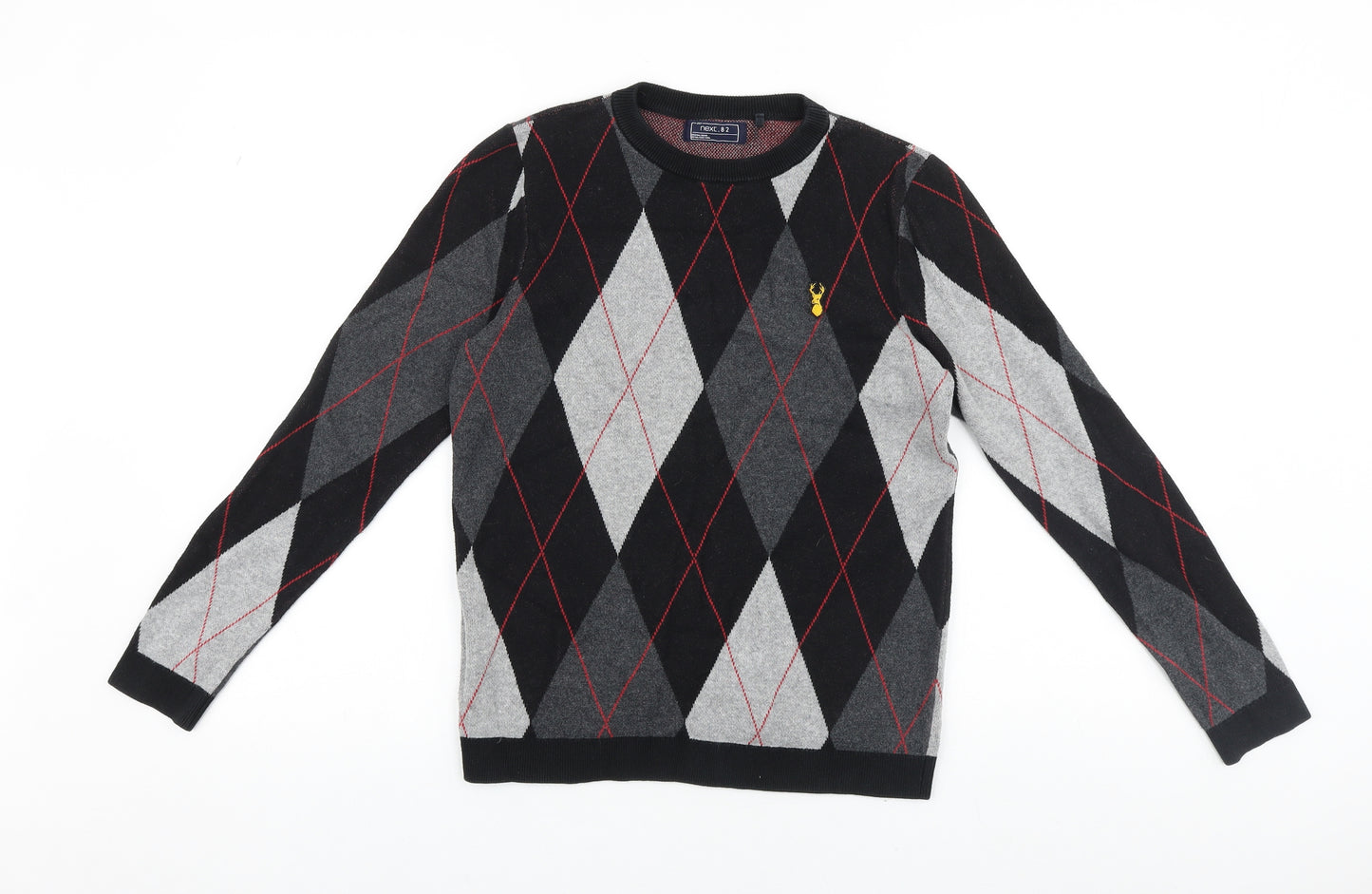 NEXT Boys Black Round Neck Geometric Cotton Pullover Jumper Size 12 Years Pullover