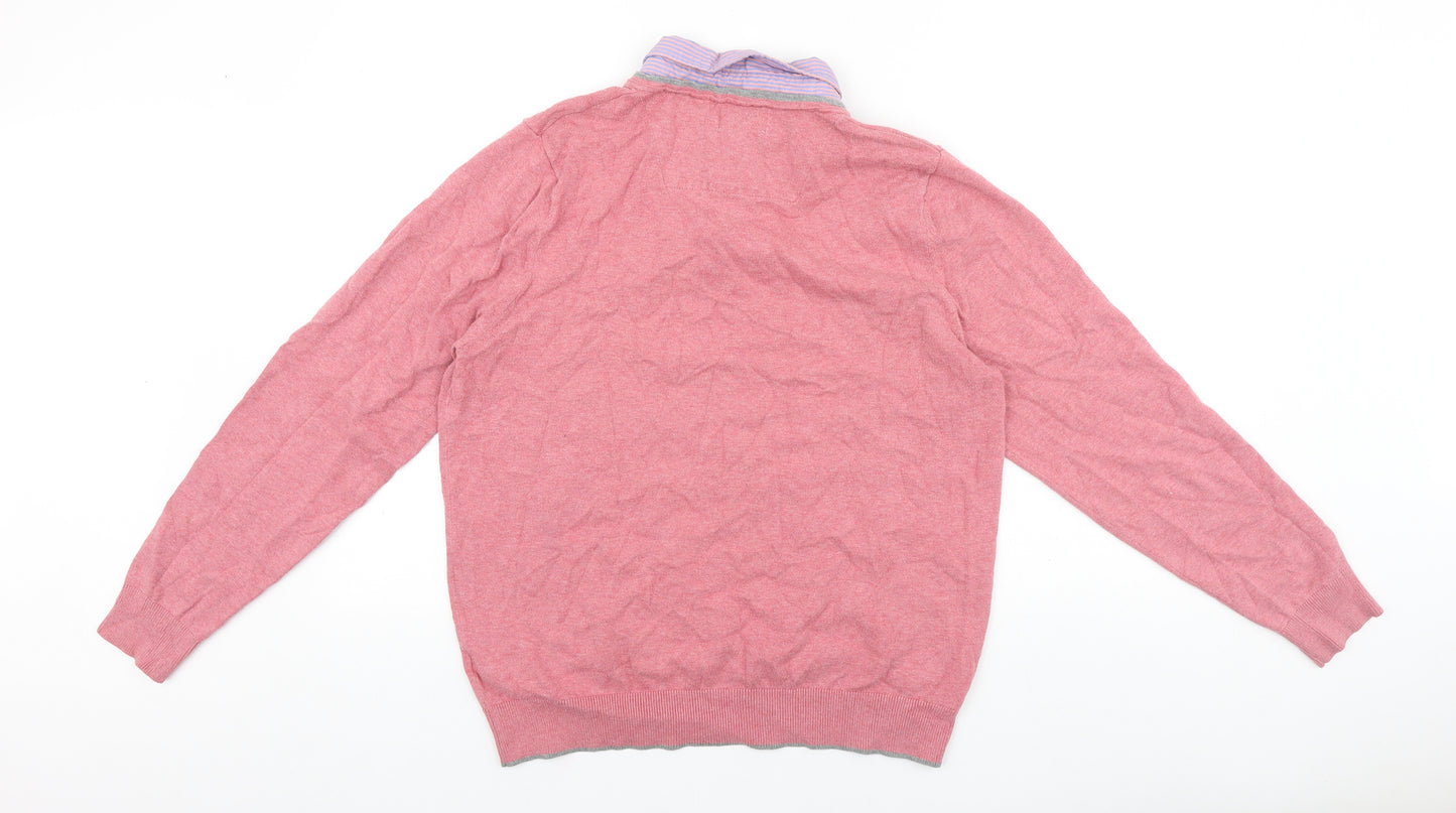 Marks and Spencer Womens Pink V-Neck Cotton Pullover Jumper Size M - Built in Shirt