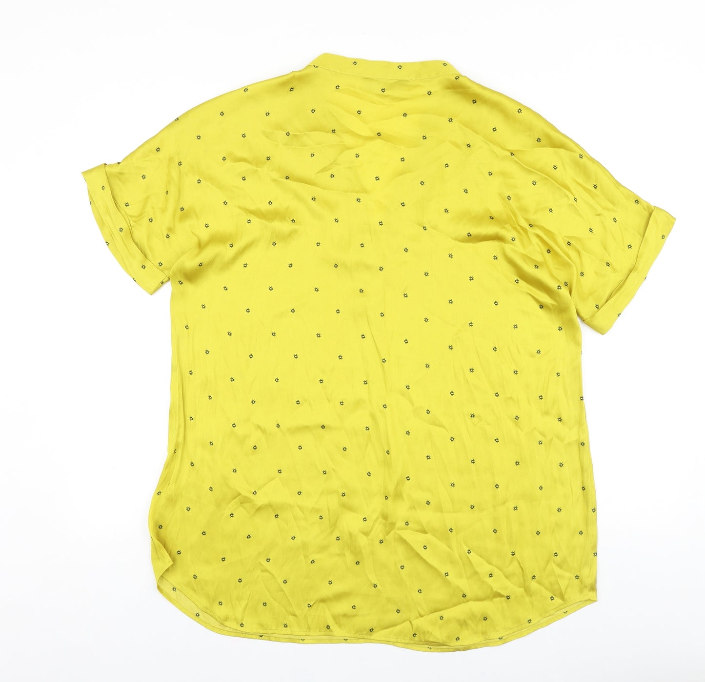 Marks and Spencer Womens Yellow Geometric Polyester Tunic Blouse Size 14 V-Neck