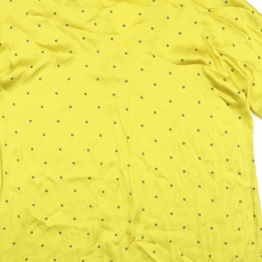 Marks and Spencer Womens Yellow Geometric Polyester Tunic Blouse Size 14 V-Neck