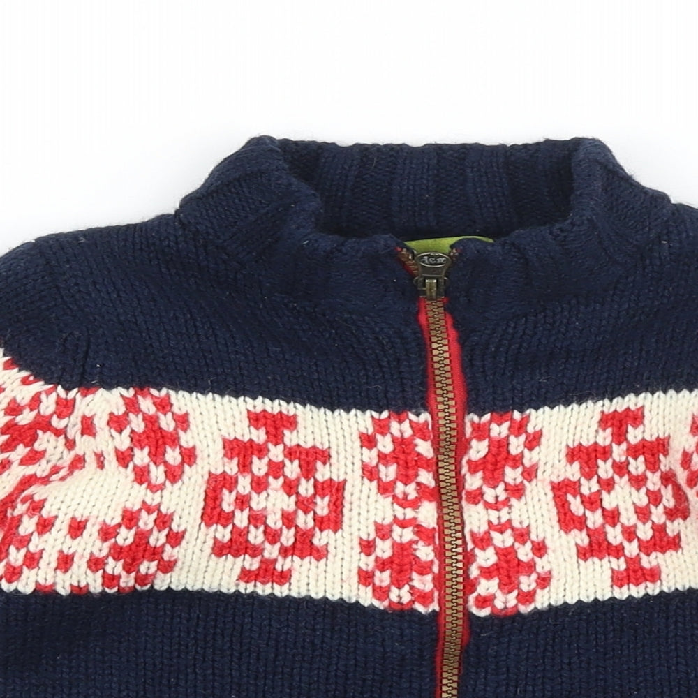 Pandemonium Boys Blue High Neck Geometric Acrylic Full Zip Jumper Size 2-3 Years Zip