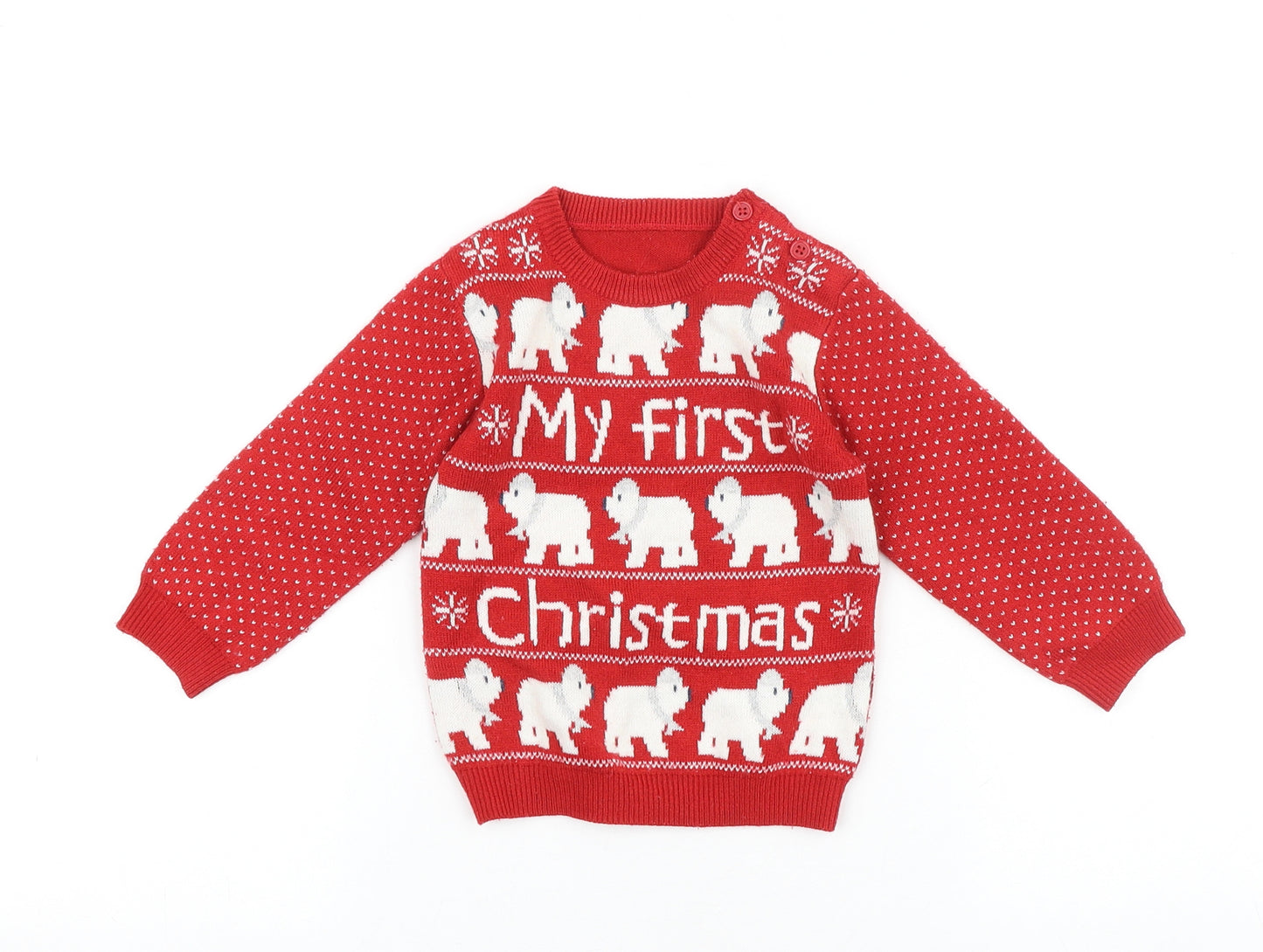 George Baby Red 100% Cotton Pullover Jumper Size 9-12 Months Pullover - My First Christmas