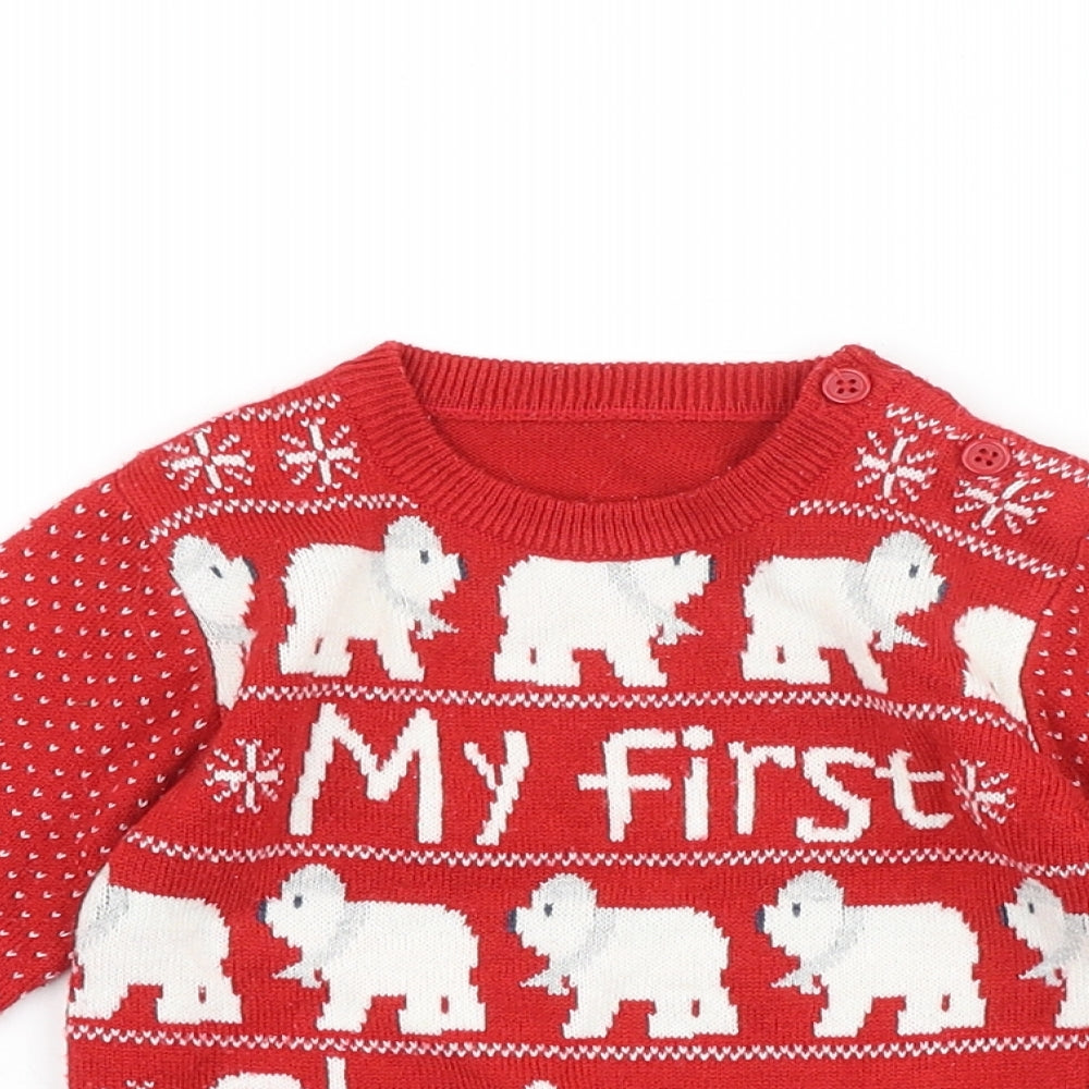 George Baby Red 100% Cotton Pullover Jumper Size 9-12 Months Pullover - My First Christmas