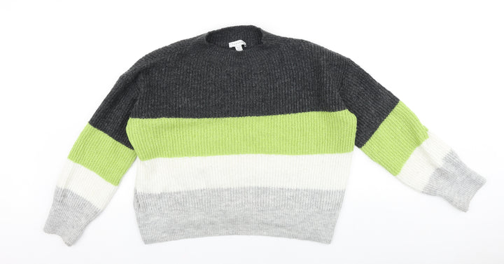 Topshop Womens Multicoloured Mock Neck Striped Acrylic Pullover Jumper Size XS