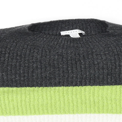 Topshop Womens Multicoloured Mock Neck Striped Acrylic Pullover Jumper Size XS