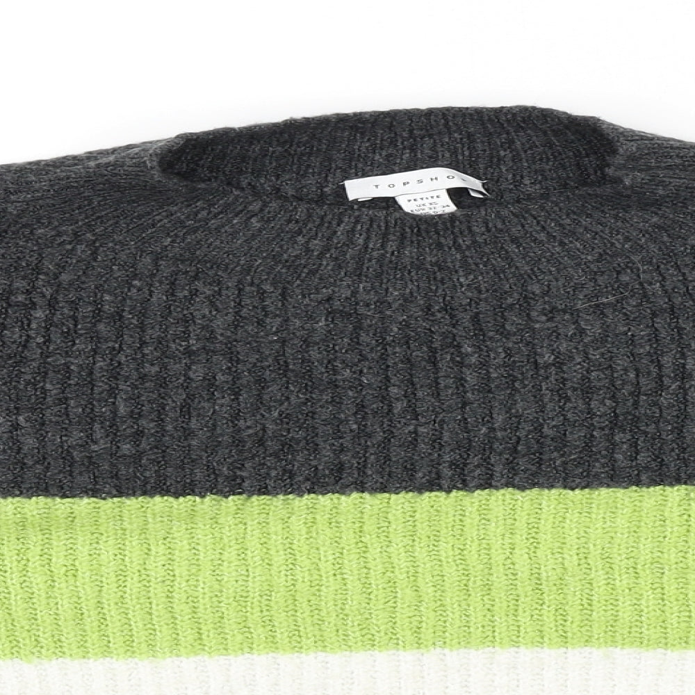 Topshop Womens Multicoloured Mock Neck Striped Acrylic Pullover Jumper Size XS
