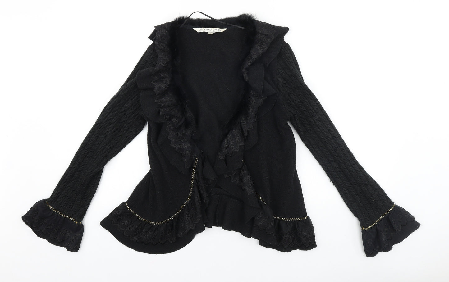Donna Lewis Womens Black V-Neck Cotton Cardigan Jumper Size M