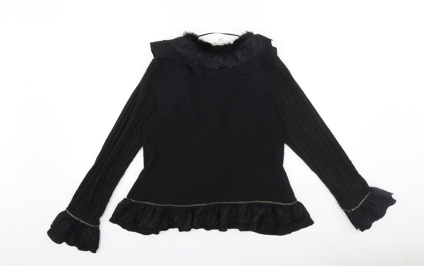 Donna Lewis Womens Black V-Neck Cotton Cardigan Jumper Size M