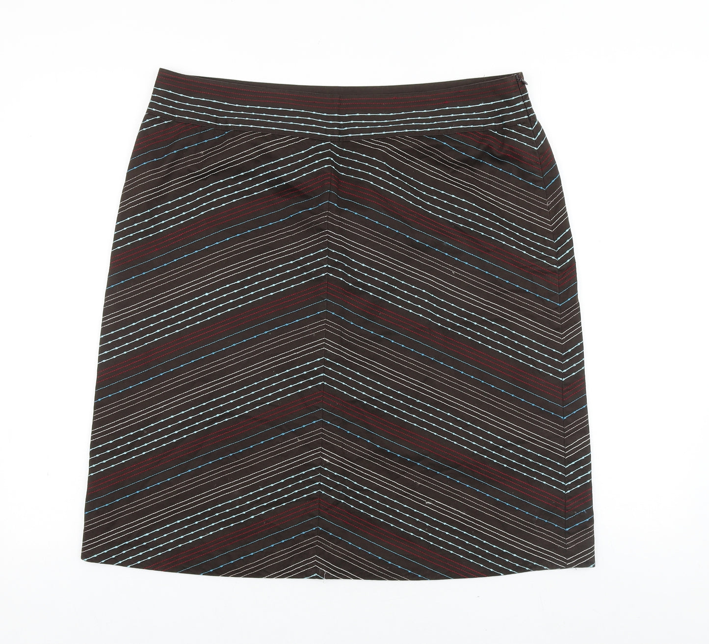 NEXT Womens Brown Striped Cotton Straight & Pencil Skirt Size 16 Tie