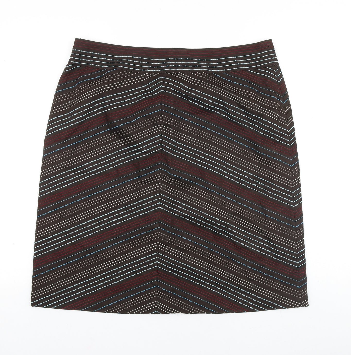 NEXT Womens Brown Striped Cotton Straight & Pencil Skirt Size 16 Tie