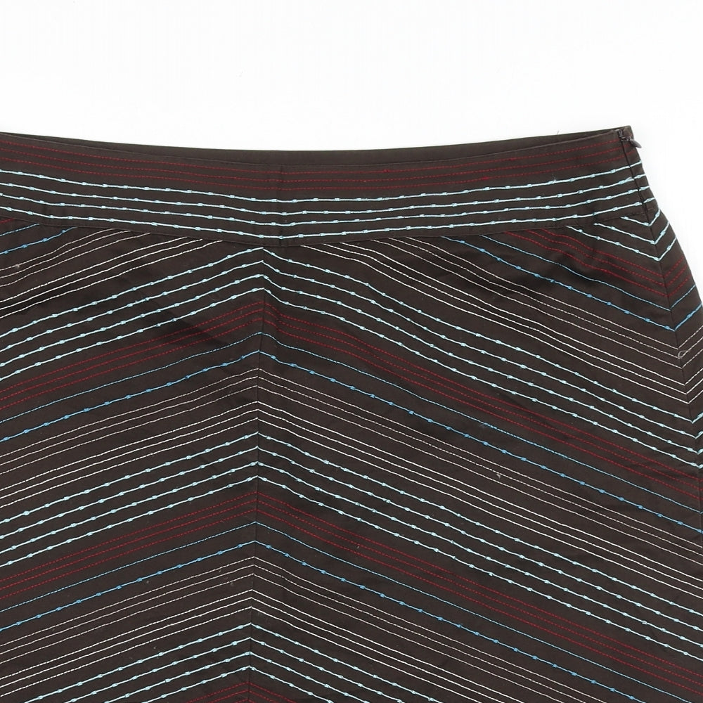 NEXT Womens Brown Striped Cotton Straight & Pencil Skirt Size 16 Tie