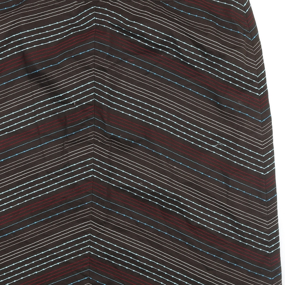 NEXT Womens Brown Striped Cotton Straight & Pencil Skirt Size 16 Tie
