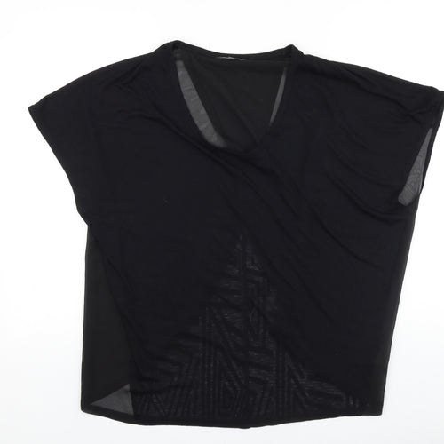 Limited collection Womens Black Striped Viscose Basic T-Shirt Size 12 Scoop Neck - Wrap Back Detail