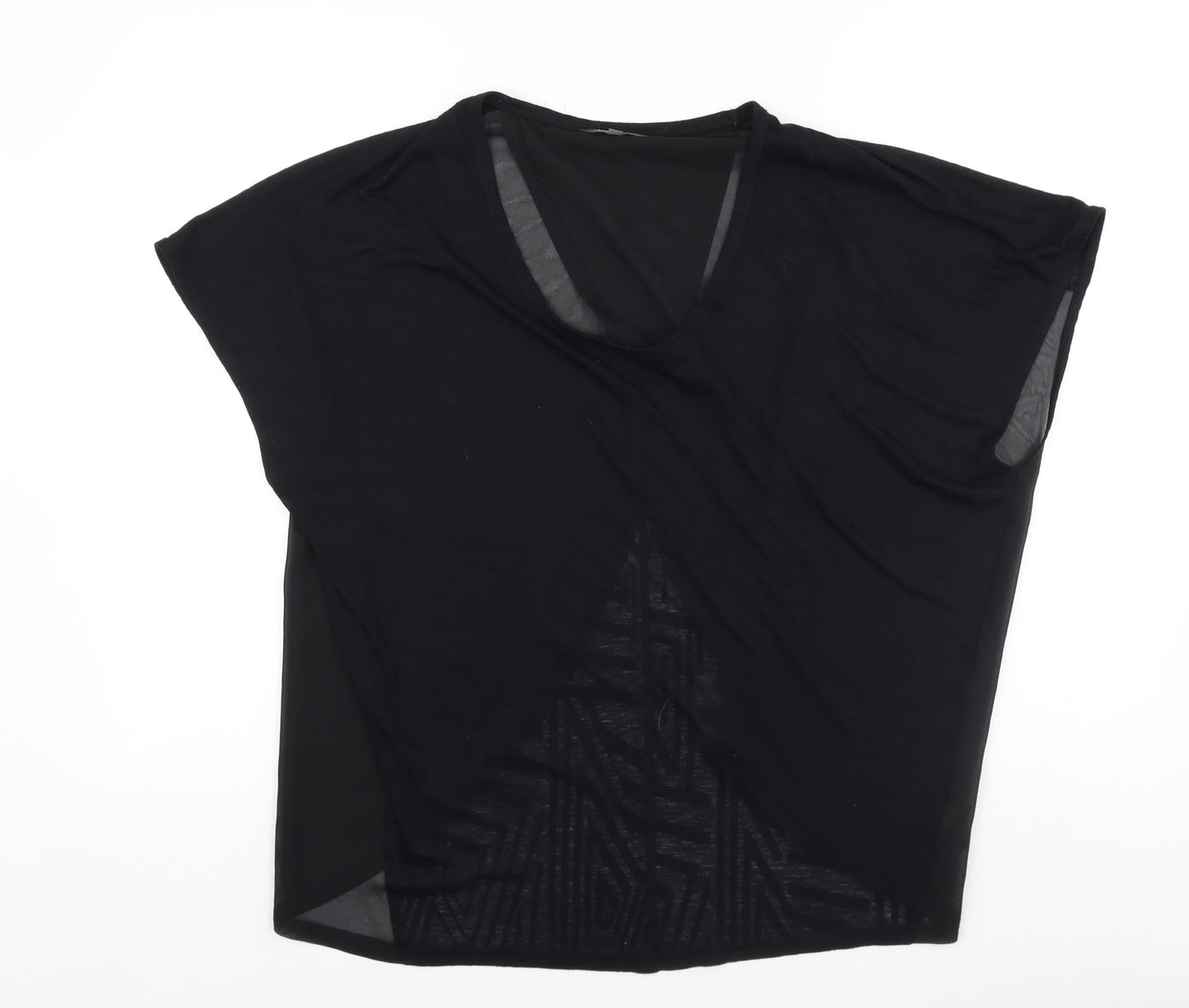 Limited collection Womens Black Striped Viscose Basic T-Shirt Size 12 Scoop Neck - Wrap Back Detail
