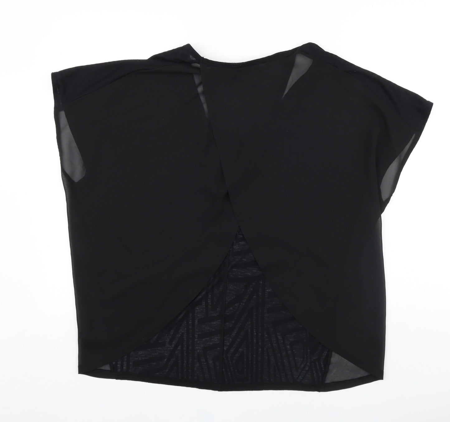 Limited collection Womens Black Striped Viscose Basic T-Shirt Size 12 Scoop Neck - Wrap Back Detail