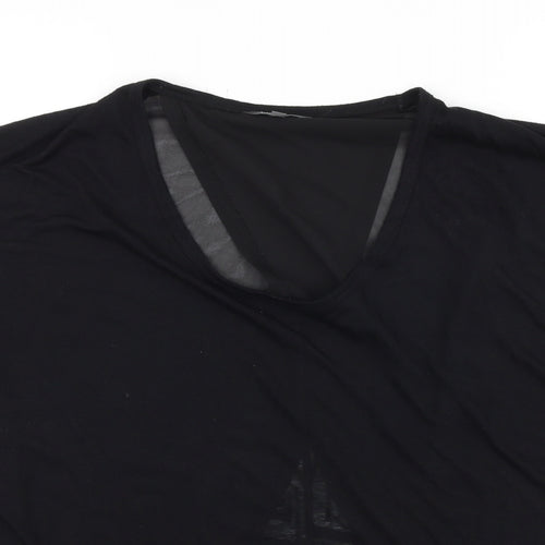 Limited collection Womens Black Striped Viscose Basic T-Shirt Size 12 Scoop Neck - Wrap Back Detail