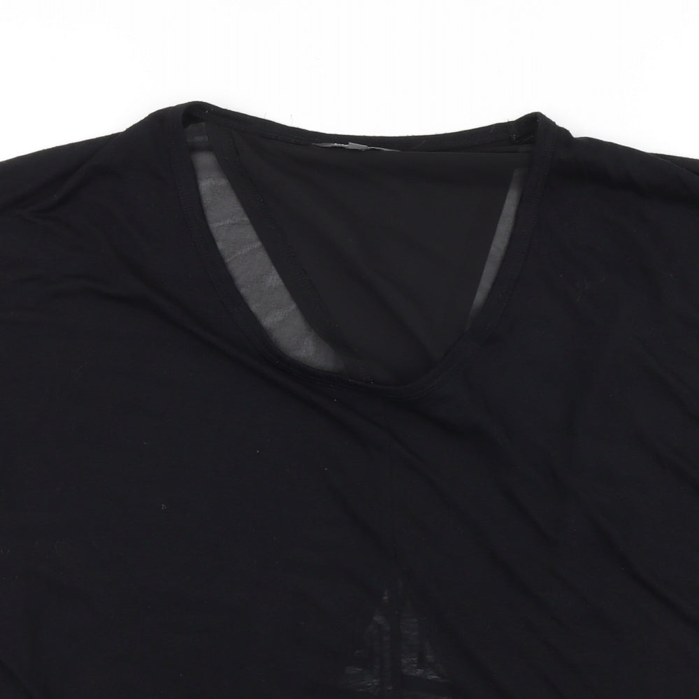 Limited collection Womens Black Striped Viscose Basic T-Shirt Size 12 Scoop Neck - Wrap Back Detail