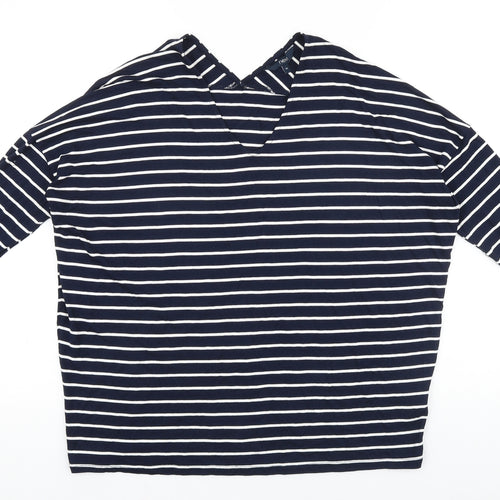 NEXT Womens Blue Striped Viscose Basic T-Shirt Size 10 V-Neck