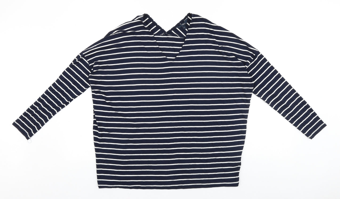 NEXT Womens Blue Striped Viscose Basic T-Shirt Size 10 V-Neck