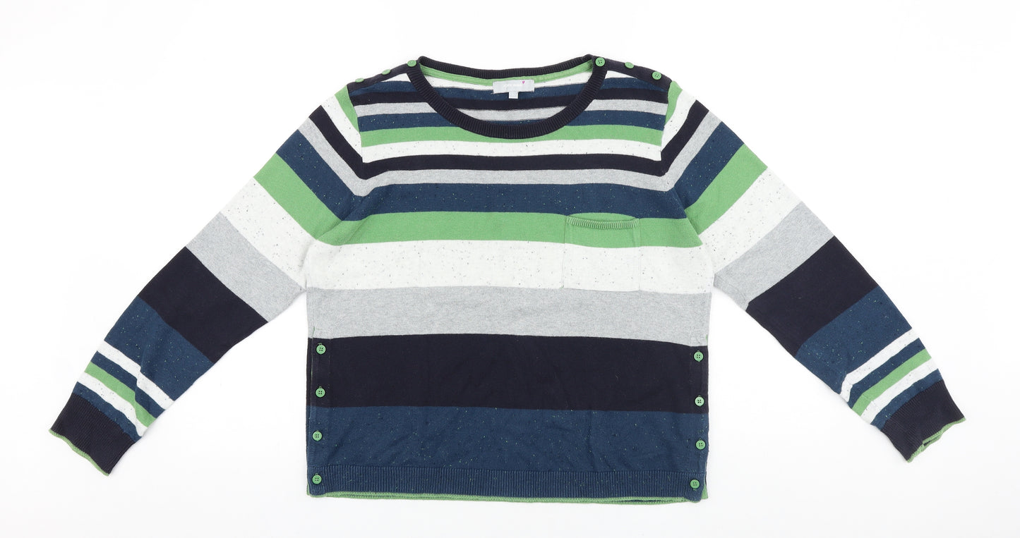 Marks and Spencer Womens Multicoloured Scoop Neck Striped 100% Cotton Pullover Jumper Size 14