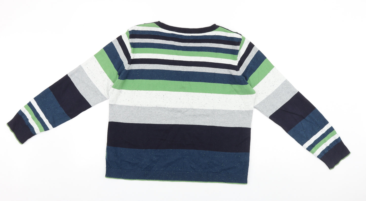 Marks and Spencer Womens Multicoloured Scoop Neck Striped 100% Cotton Pullover Jumper Size 14