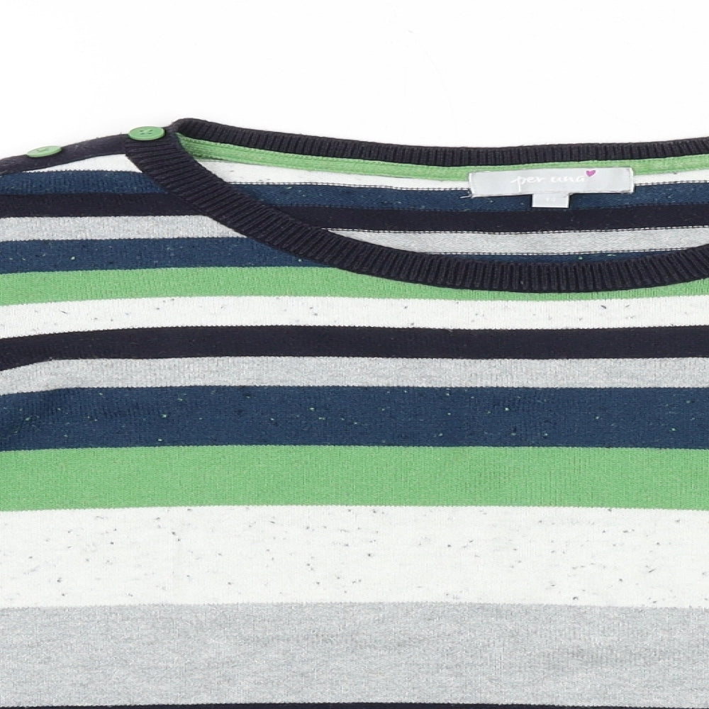 Marks and Spencer Womens Multicoloured Scoop Neck Striped 100% Cotton Pullover Jumper Size 14