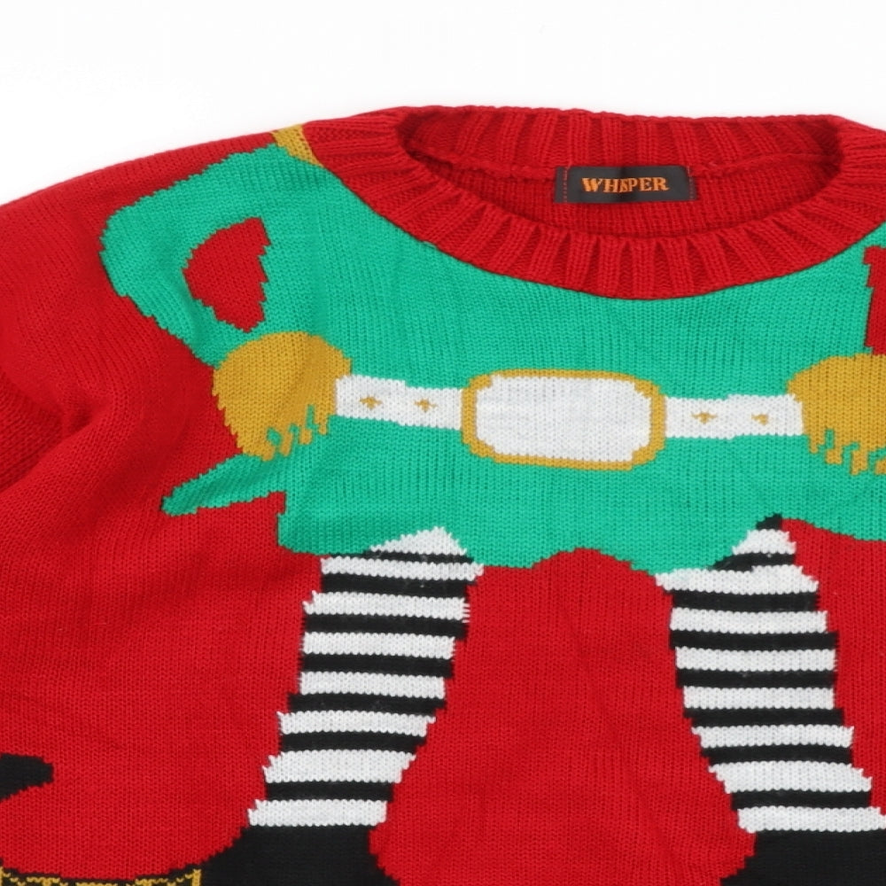 Whisper Mens Red Round Neck Acrylic Pullover Jumper Size M - Christmas Elf #Elfie
