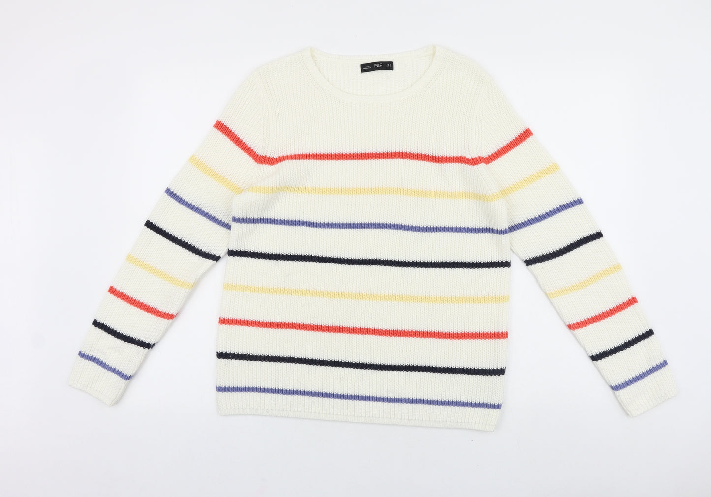 F&F Womens Ivory Scoop Neck Striped Acrylic Pullover Jumper Size 12