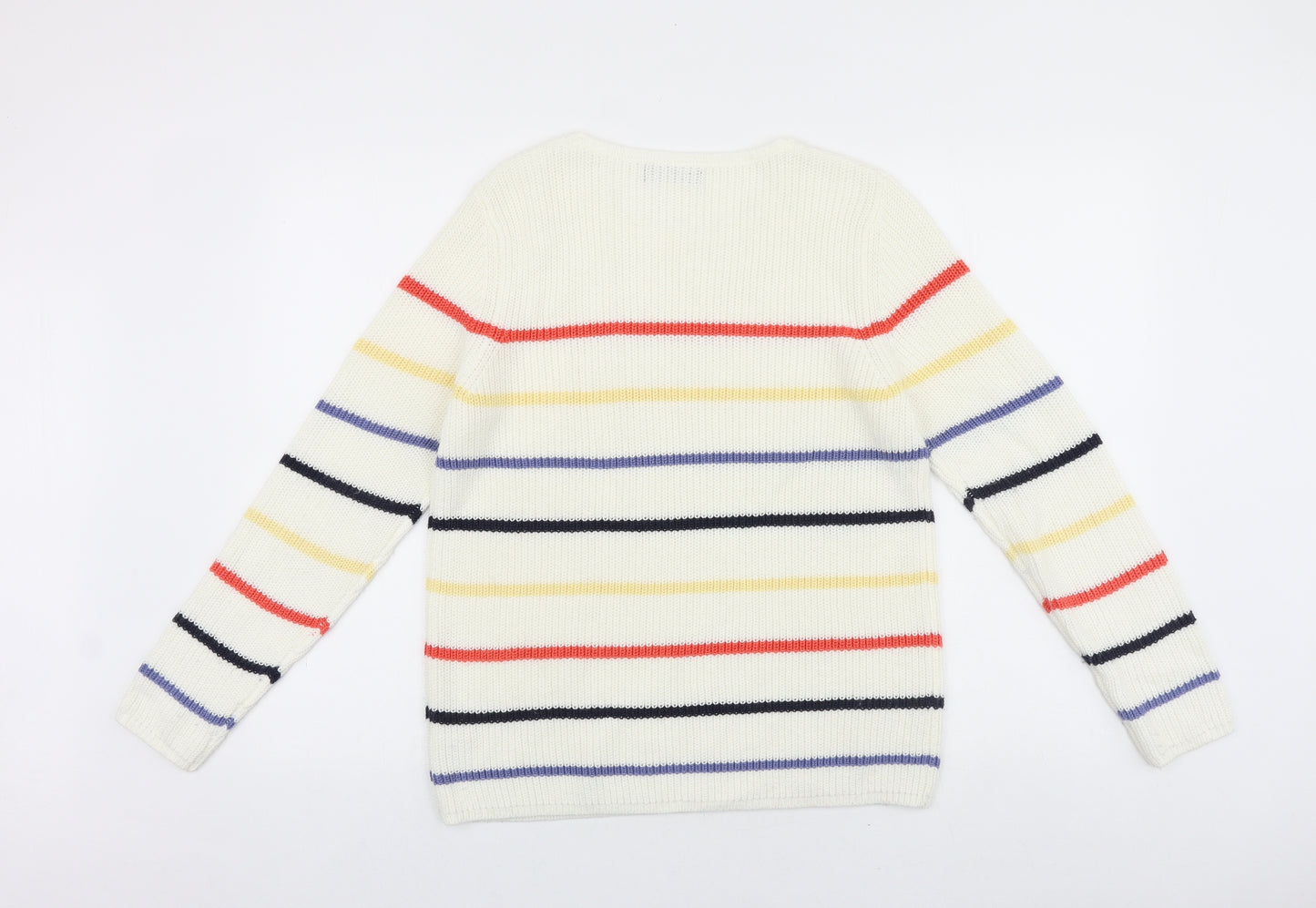 F&F Womens Ivory Scoop Neck Striped Acrylic Pullover Jumper Size 12