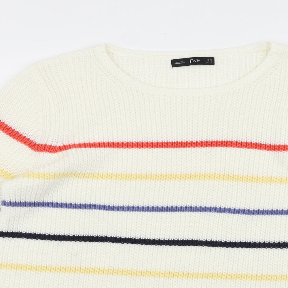 F&F Womens Ivory Scoop Neck Striped Acrylic Pullover Jumper Size 12