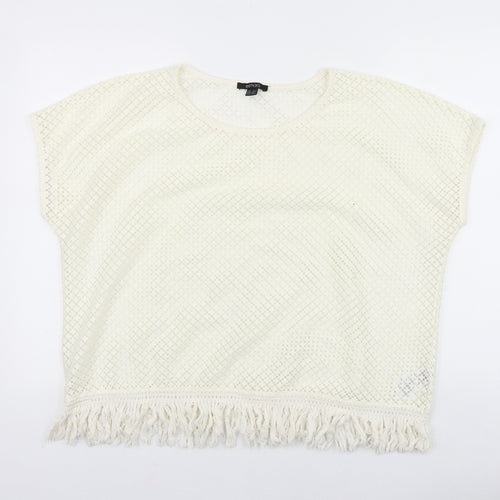 ESMARA Womens Ivory Geometric Polyester Cropped T-Shirt Size XL Round Neck