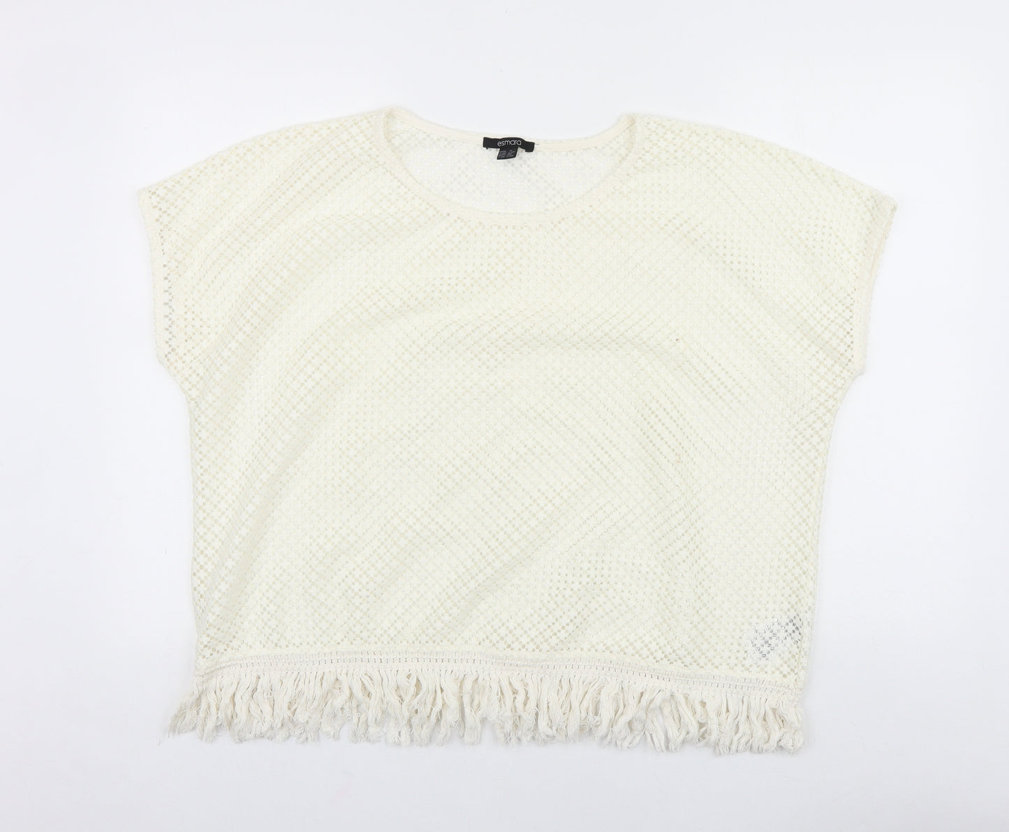 ESMARA Womens Ivory Geometric Polyester Cropped T-Shirt Size XL Round Neck