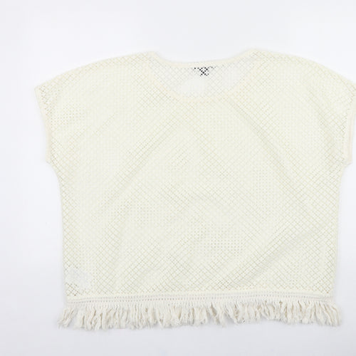 ESMARA Womens Ivory Geometric Polyester Cropped T-Shirt Size XL Round Neck