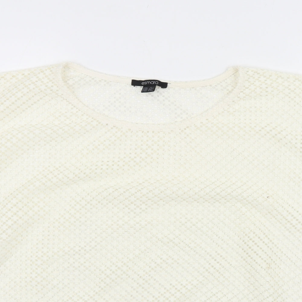 ESMARA Womens Ivory Geometric Polyester Cropped T-Shirt Size XL Round Neck