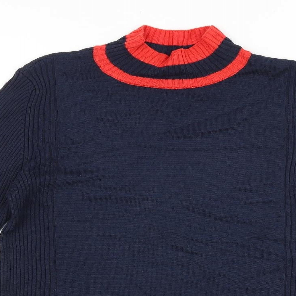 Marks and Spencer Womens Blue Mock Neck Viscose Pullover Jumper Size 14 - Contrasting Trim
