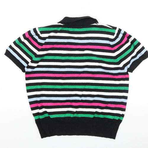 Warehouse Womens Black Striped 100% Cotton Basic Polo Size L V-Neck