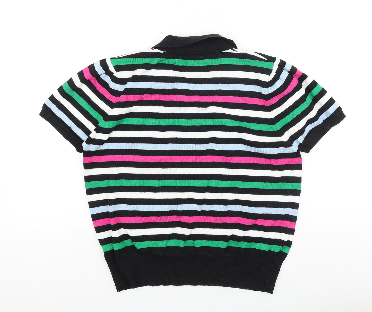 Warehouse Womens Black Striped 100% Cotton Basic Polo Size L V-Neck