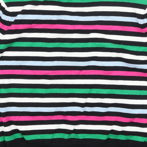 Warehouse Womens Black Striped 100% Cotton Basic Polo Size L V-Neck
