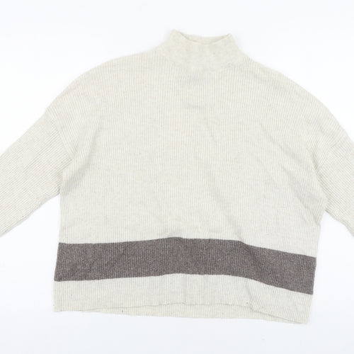 Jaqueline De Yong Womens Beige Mock Neck Acrylic Pullover Jumper Size M