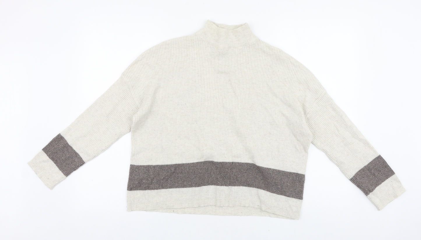 Jaqueline De Yong Womens Beige Mock Neck Acrylic Pullover Jumper Size M