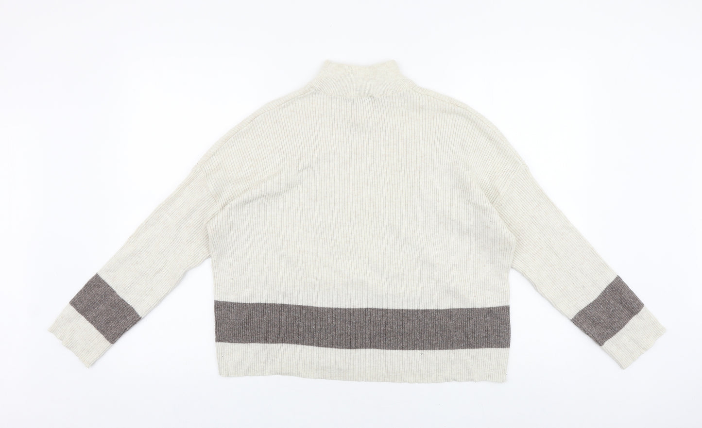 Jaqueline De Yong Womens Beige Mock Neck Acrylic Pullover Jumper Size M
